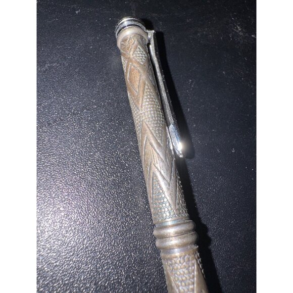 Heavy Ornately Carved Ink Pen Silver Tone - Picture 2 of 3